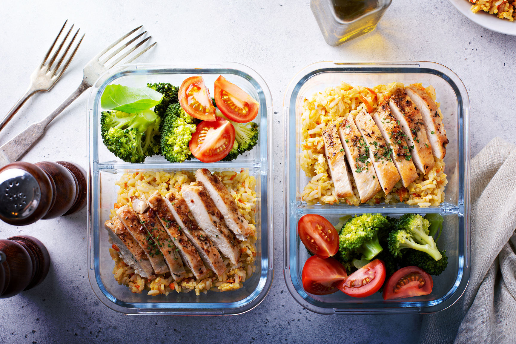 Healthy Meal Prep Containers with Chicken and Rice